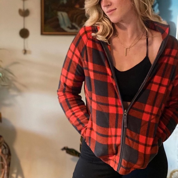 Full Length Zipper Fleece Jacket by Merona | Plaid | Size M - Picture 4 of 8